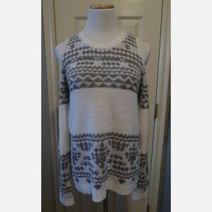 OhMG Women's Cold Shoulder Sweater Ivory Gray Mid-weight Large